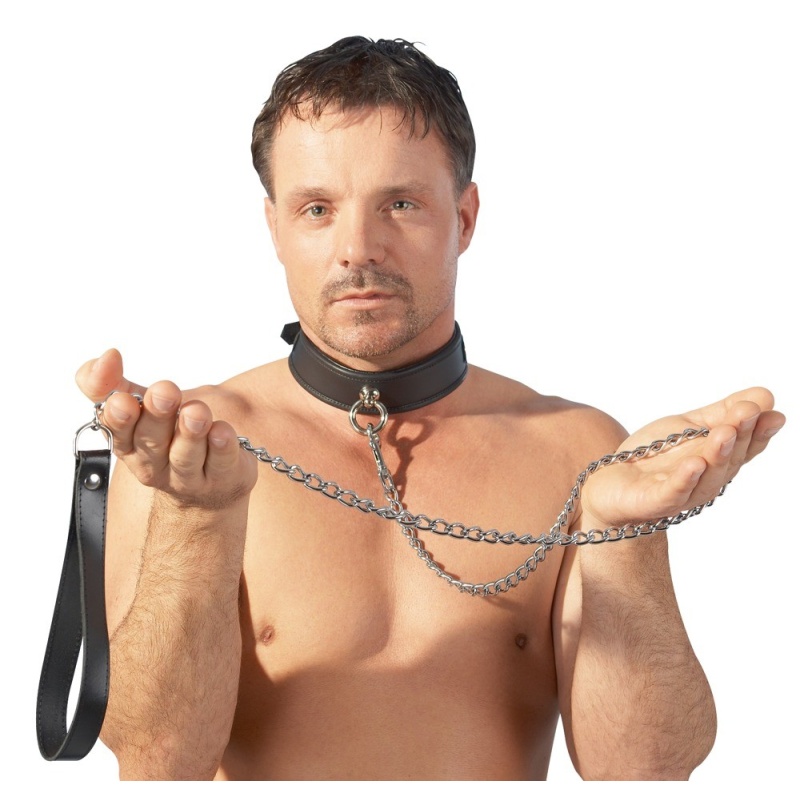 Smycz skórzana z łańcuchem Leather Leash 110 cm z karabińczykiem i pętlą 20 cm - 3