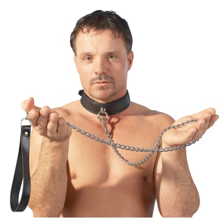 Smycz skórzana z łańcuchem Leather Leash 110 cm z karabińczykiem i pętlą 20 cm - 3