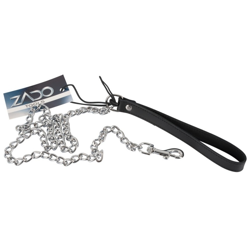 Smycz skórzana z łańcuchem Leather Leash 110 cm z karabińczykiem i pętlą 20 cm - 5