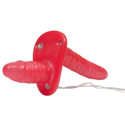 Strap-on z podwójnym wibratorem Bad Kitty Vibr. Strap-On Duo – regulowany pas do 110 cm obwodu bioder, wibratory 18 cm i 10 cm - 1