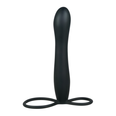 Dildo analne Anal Special Silicone Black z dwiema pętlami mocującymi na penisie i jądrach, 15 cm - 1