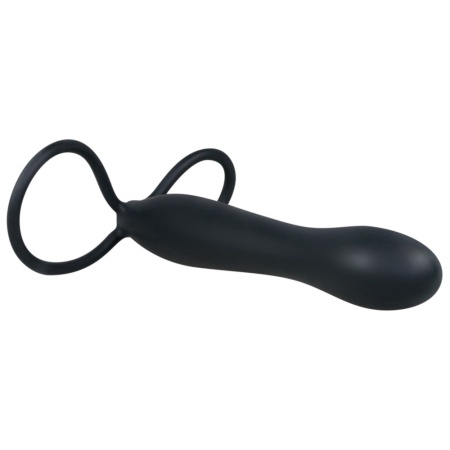 Dildo analne Anal Special Silicone Black z dwiema pętlami mocującymi na penisie i jądrach, 15 cm - 3