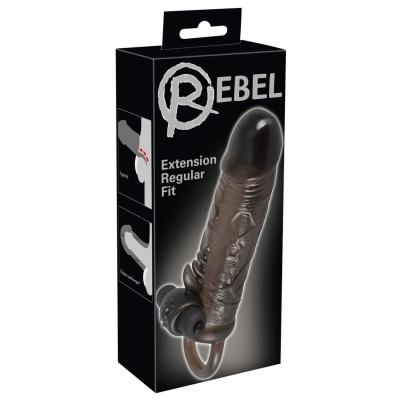 Przedłużka penisa Rebel Extension Regular Fit z wibracją i pierścieniem na jądra, długość 19 cm, średnica 4 cm - 1