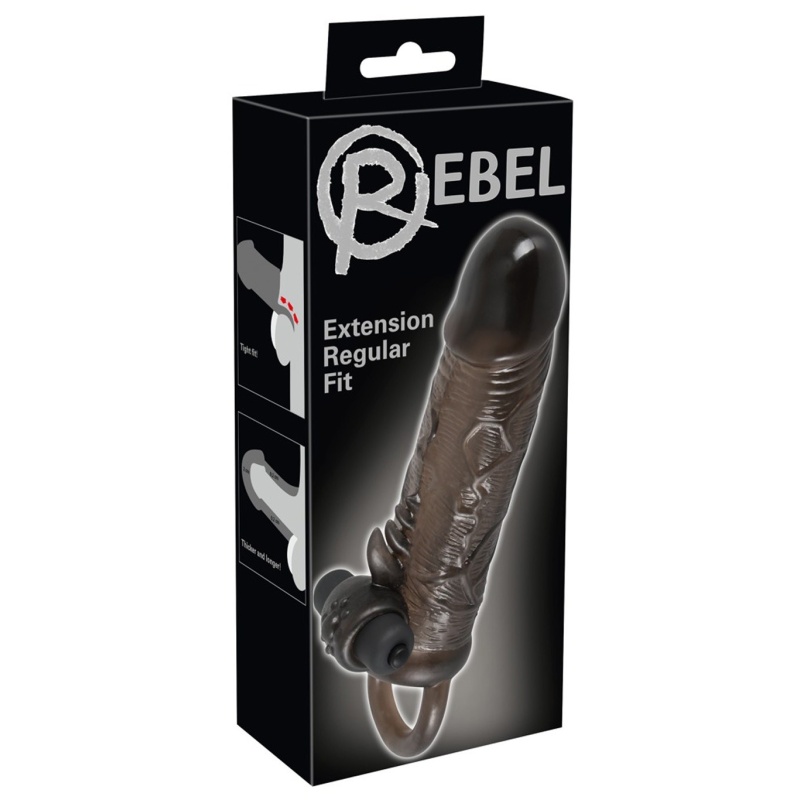 Przedłużka penisa Rebel Extension Regular Fit z wibracją i pierścieniem na jądra, długość 19 cm, średnica 4 cm - 1