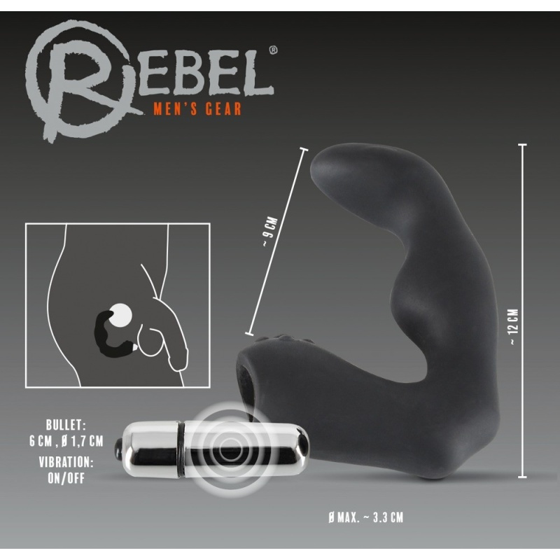 Stymulator prostaty Rebel – wibrator L-kształtny ze zdejmowanym jajkiem wibracyjnym, długość 12 cm - 6