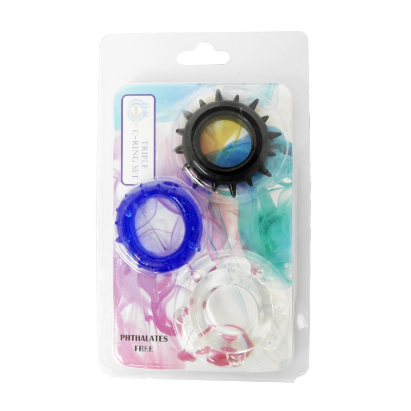 Pierścień erekcyjny C-RING SET-color - silikonowy zestaw 3 rozmiarów (7/12/8 wypustek) o wysokiej rozciągliwości - 2