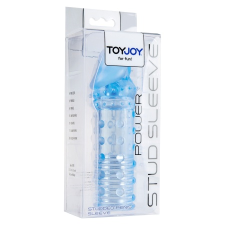 Nakładka na penisa Power Stud Sleeve Blue z wypustkami, wydłużenie 4,5 cm - 1