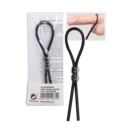 Pętla na penisa i jądra Black Silicone Ring – regulacja koralikowa, długość 24 cm - 1