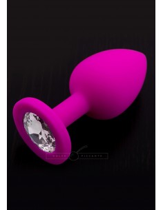 Korek analny Butt Plug JEWELLERY Fuksjowy silikon z diamentem - Korki analne silikonowe - 1 2