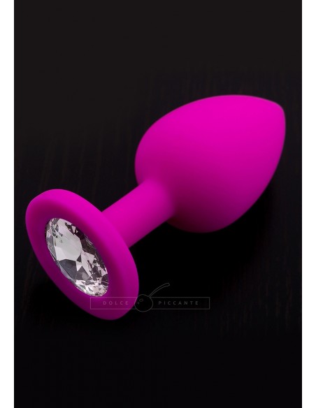 Korek analny Butt Plug JEWELLERY Fuksjowy silikon z diamentem - Korki analne silikonowe - 2