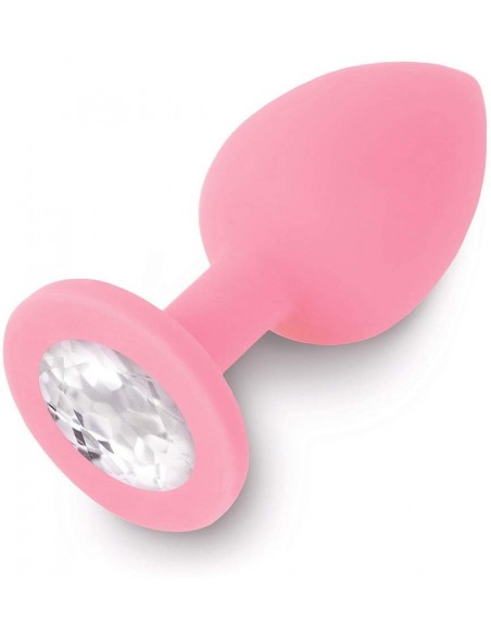 Korek analny Butt Plug JEWELLERY Różowy silikon z diamentem - Korki analne silikonowe - 1