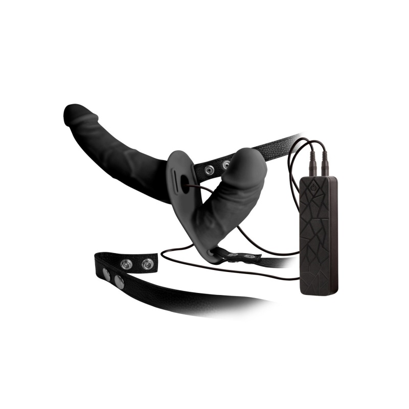 Strap-on Double Thruster Harness – uprząż z wibratorem zewnętrznym 17 cm i wewnętrznym 9,3 cm, pilot przewodowy - 1