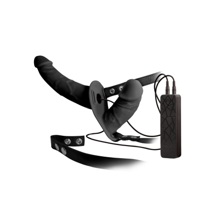 Strap-on Double Thruster Harness – uprząż z wibratorem zewnętrznym 17 cm i wewnętrznym 9,3 cm, pilot przewodowy - 1
