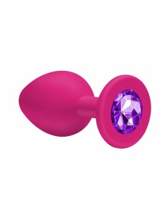 Mały Różowy Korek Analny z Pięknym Diamentem Rhinestone - Korki analne silikonowe - 1
