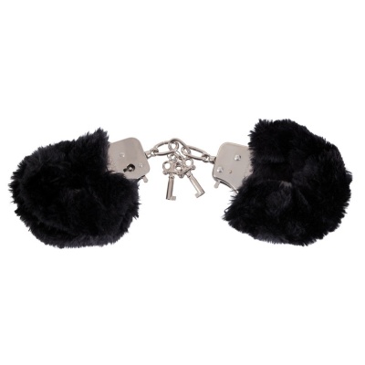 Kajdanki miłosne „Love Cuffs” czarne – metalowe ogniwa ze zdejmowanymi pluszowymi osłonami, średnica 4,5 cm - 1