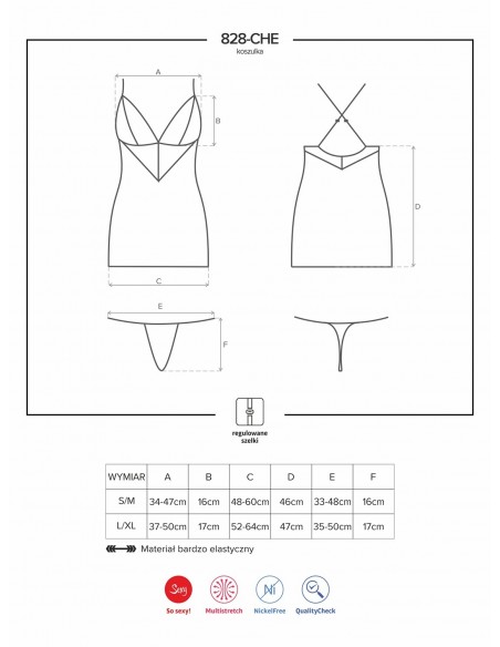 Bielizna Nocna 828-Che-1 Koszulka I Stringi  S/M - Koszule nocne - 7