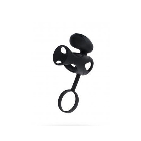 Pierścień erekcyjny z wibracją Black & Red - silikonowa nakładka ze stymulatorem łechtaczki, 14,5 cm - 1