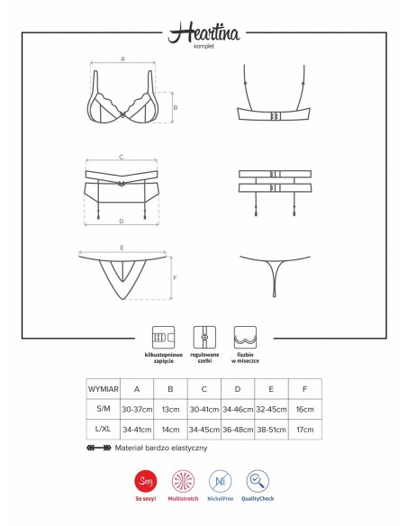 Komplet Bielizny Heartina 3-Częściowy  S/M - Komplety bielizny erotycznej - 7