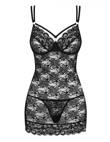 Bielizna Nocna 860-Che-1 Koszulka I Stringi Czarna  S/M - Koszule nocne - 5