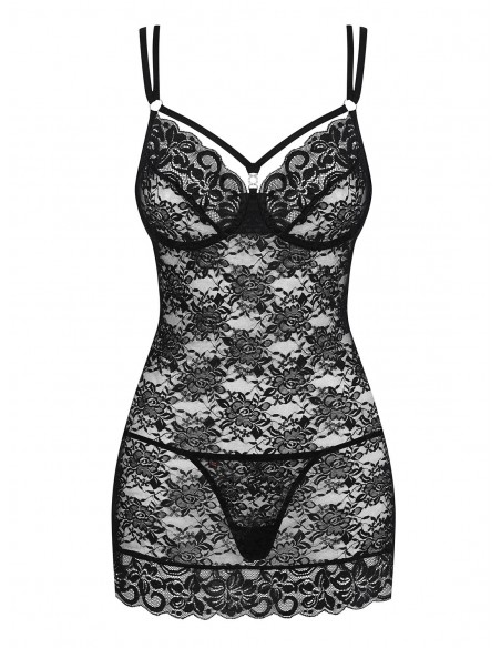 Bielizna Nocna 860-Che-1 Koszulka I Stringi Czarna  S/M - Koszule nocne - 5