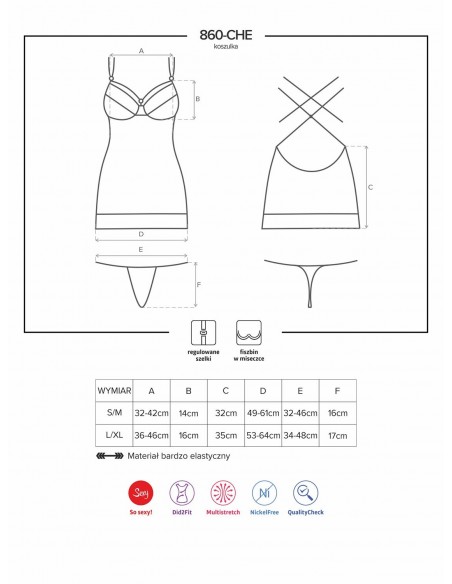 Bielizna Nocna 860-Che-1 Koszulka I Stringi Czarna  S/M - Koszule nocne - 7