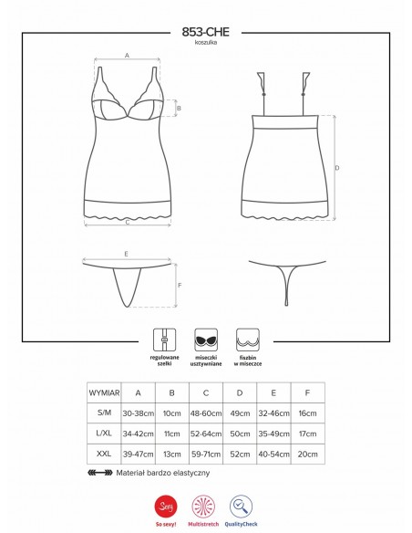 Bielizna Nocna 853-Che-1 Koszulka I Stringi  S/M - Koszule nocne - 7