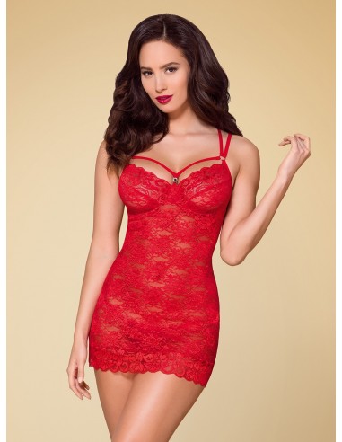 Bielizna Nocna 860-Che-3 Koszulka I Stringi Czerwona  S/M - Koszule nocne - 3