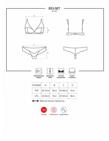 Komplet 2-Częściowy Bielizny Erotycznej 853-Set-1 S/M - Komplety bielizny erotycznej - 7