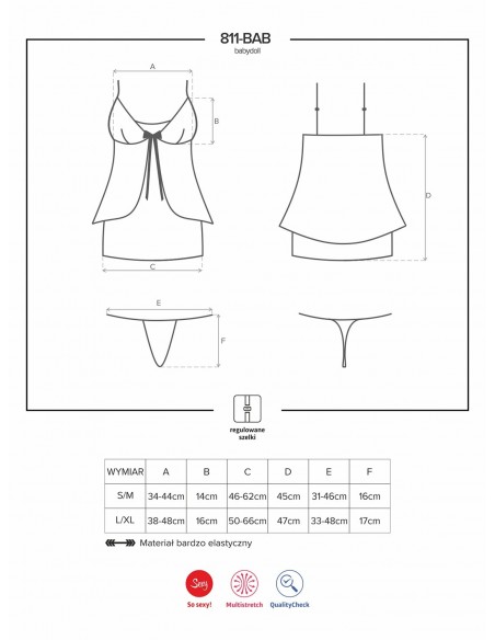 Bielizna nocna 811-Bab-4 Babydoll I Stringi L/Xl - Babydoll - 7