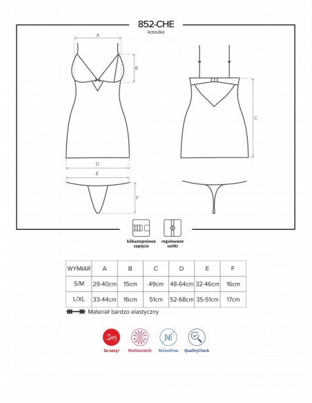 Bielizna Nocna 852-Che-1 Koszulka I Stringi  S/M - Koszule nocne - 5