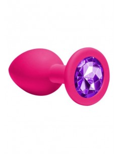 Średniej Wielkości Różówy Korek Analny z Pięknym Diamentem Rhinestone - Korki analne silikonowe - 1