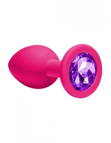 Średniej Wielkości Różówy Korek Analny z Pięknym Diamentem Rhinestone - Korki analne silikonowe - 1