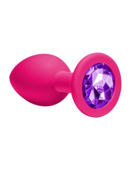 Średniej Wielkości Różówy Korek Analny z Pięknym Diamentem Rhinestone - Korki analne silikonowe - 1