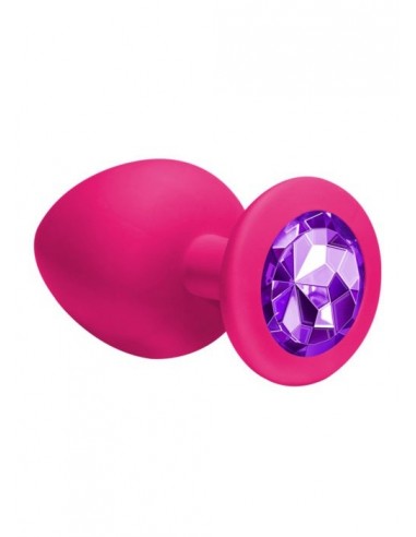 Duży Różowy Korek Analny z Pięknym Diamentem Rhinestone - Korki analne silikonowe - 1