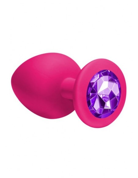 Duży Różowy Korek Analny z Pięknym Diamentem Rhinestone - Korki analne silikonowe - 1