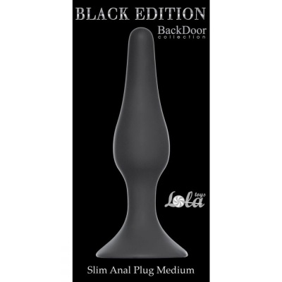 Korek analny Plug-Slim Medium Black - silikon medyczny, stożkowy profil, podstawa z przyssawką, długość 11,5 cm, średnica 2,7 cm - 1 2