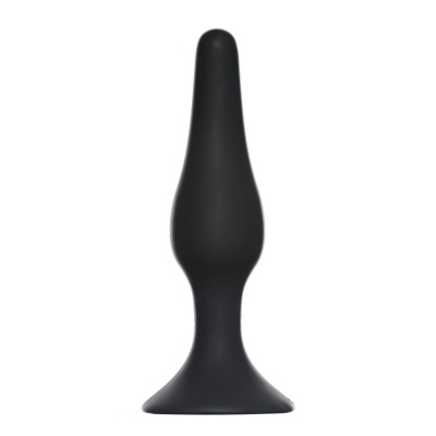Korek analny Plug-Slim Medium Black - silikon medyczny, stożkowy profil, podstawa z przyssawką, długość 11,5 cm, średnica 2,7 cm - 1