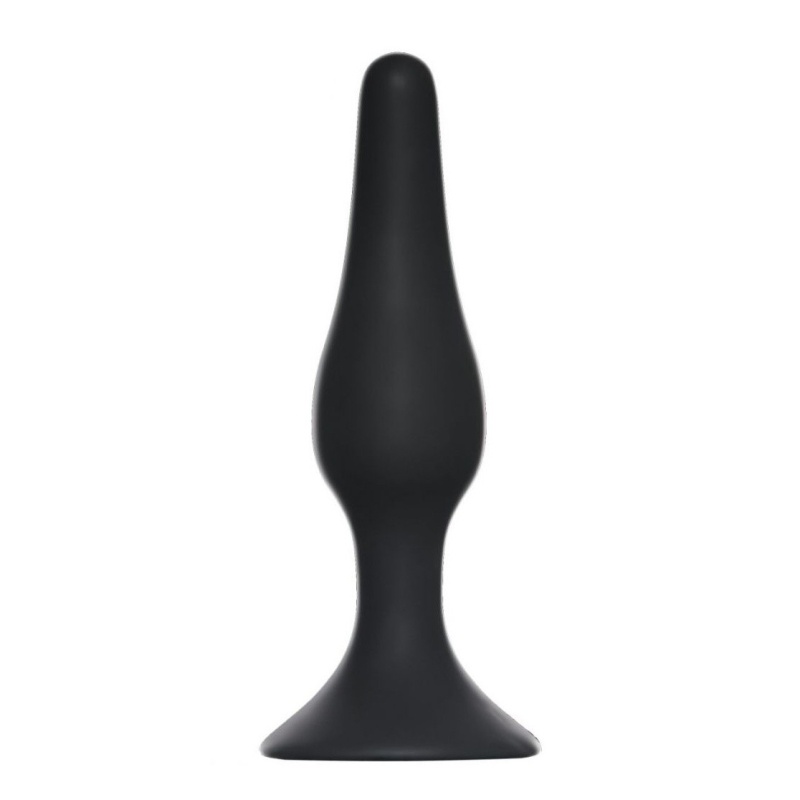Korek analny Plug-Slim Medium Black - silikon medyczny, stożkowy profil, podstawa z przyssawką, długość 11,5 cm, średnica 2,7 cm - 1