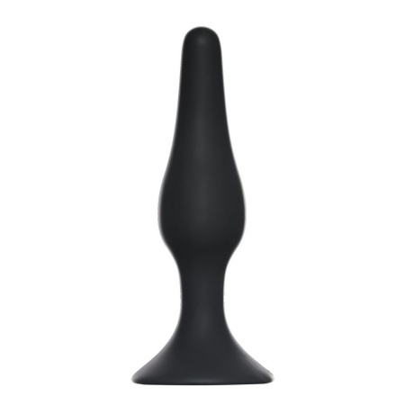 Korek analny Plug-Slim Medium Black - silikon medyczny, stożkowy profil, podstawa z przyssawką, długość 11,5 cm, średnica 2,7 cm - 1