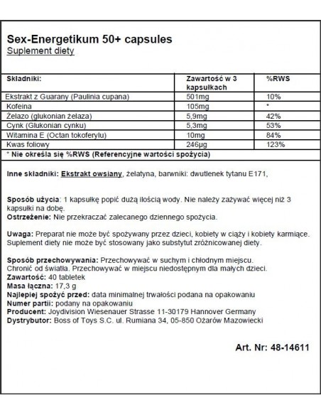 Eropharm - Sex-Energetikum 50 + 40 kaps. - Dłuższa i mocniejsza erekcja - 2