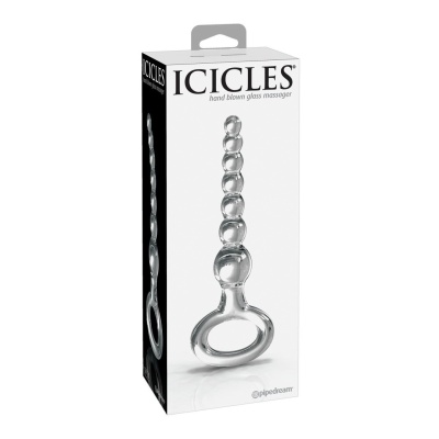 Szklany łańcuszek analny Icicles No. 67 z 7 kulkami i kółkiem powrotnym, 20,5 cm - 1 2