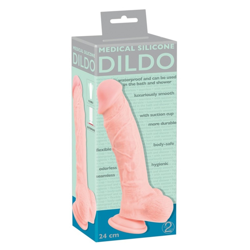 Realistyczne dildo silikonowe Medical Silicone 24 cm z przyssawką i nieporowatą powierzchnią - 3