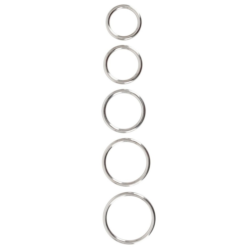 Zestaw 5 pierścieni erekcyjnych Professional na penisa i jądra – stal węglowa 5 mm, Ø 3,1–5 cm - 3