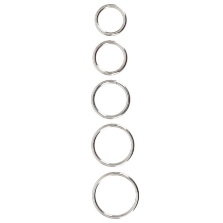 Zestaw 5 pierścieni erekcyjnych Professional na penisa i jądra – stal węglowa 5 mm, Ø 3,1–5 cm - 3