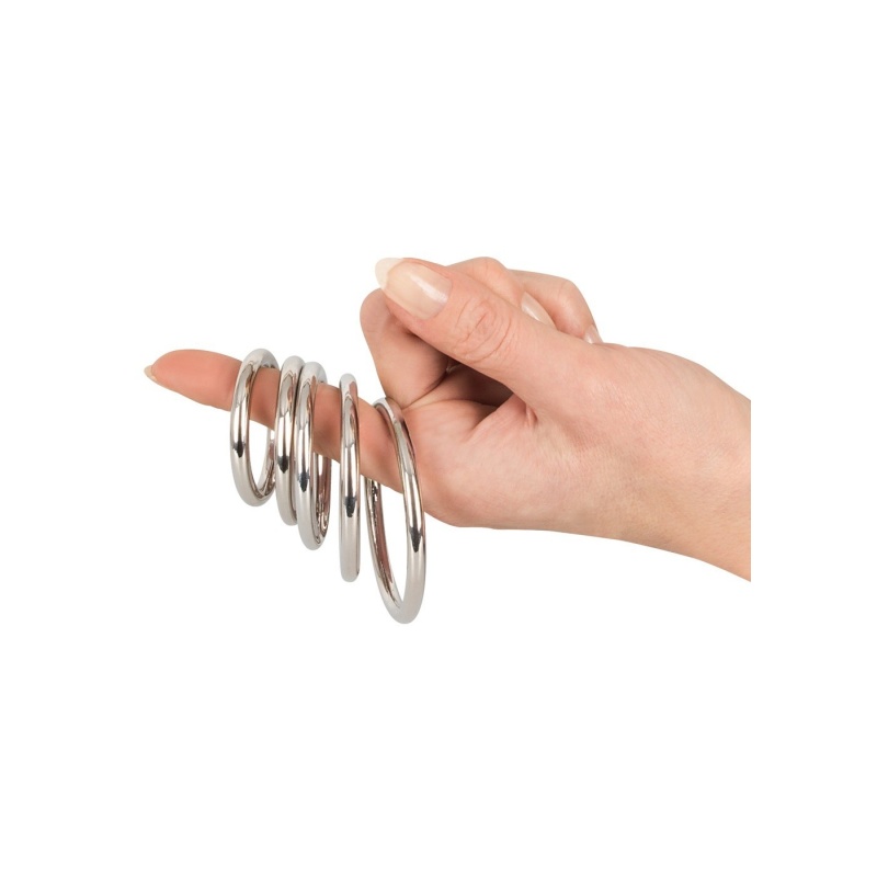 Zestaw 5 pierścieni erekcyjnych Professional na penisa i jądra – stal węglowa 5 mm, Ø 3,1–5 cm - 1