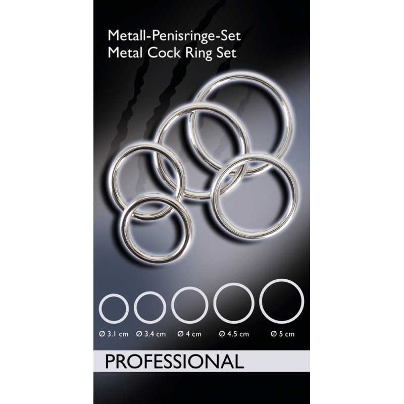 Zestaw 5 pierścieni erekcyjnych Professional na penisa i jądra – stal węglowa 5 mm, Ø 3,1–5 cm - 6