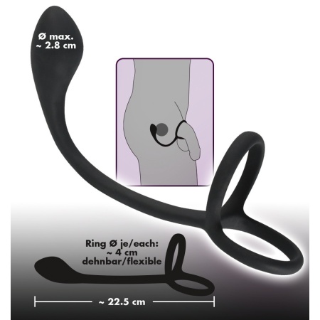 Cock & Ball Ring – pierścień erekcyjny na penisa i jądra z korkiem analnym 22,5 cm, pierścienie 4,1 cm - 7