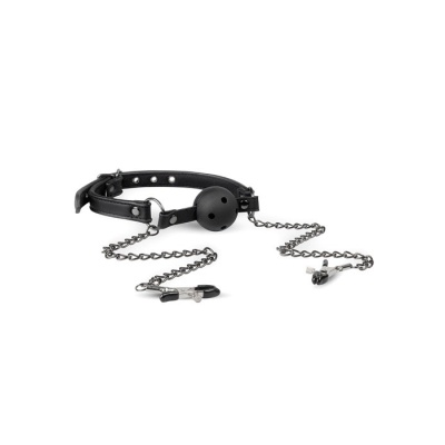 Knebel kulkowy z zaciskami na sutki ET609BLK - otwory wentylacyjne, regulowany pasek, kulka 4,3 cm - 1 2