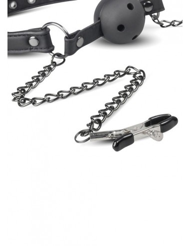Knebel Open Ball Gag With Nipple Clamps - Kneble do ust - 3