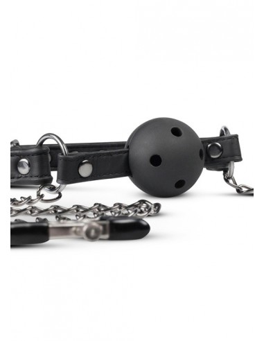 Knebel Open Ball Gag With Nipple Clamps - Kneble do ust - 4